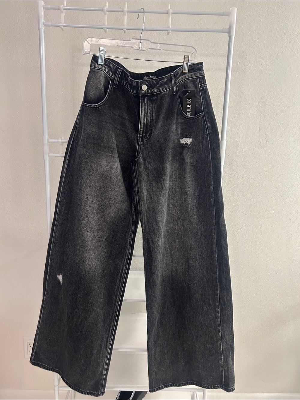 Dolls Kill Black Washed Wide Leg Jeans